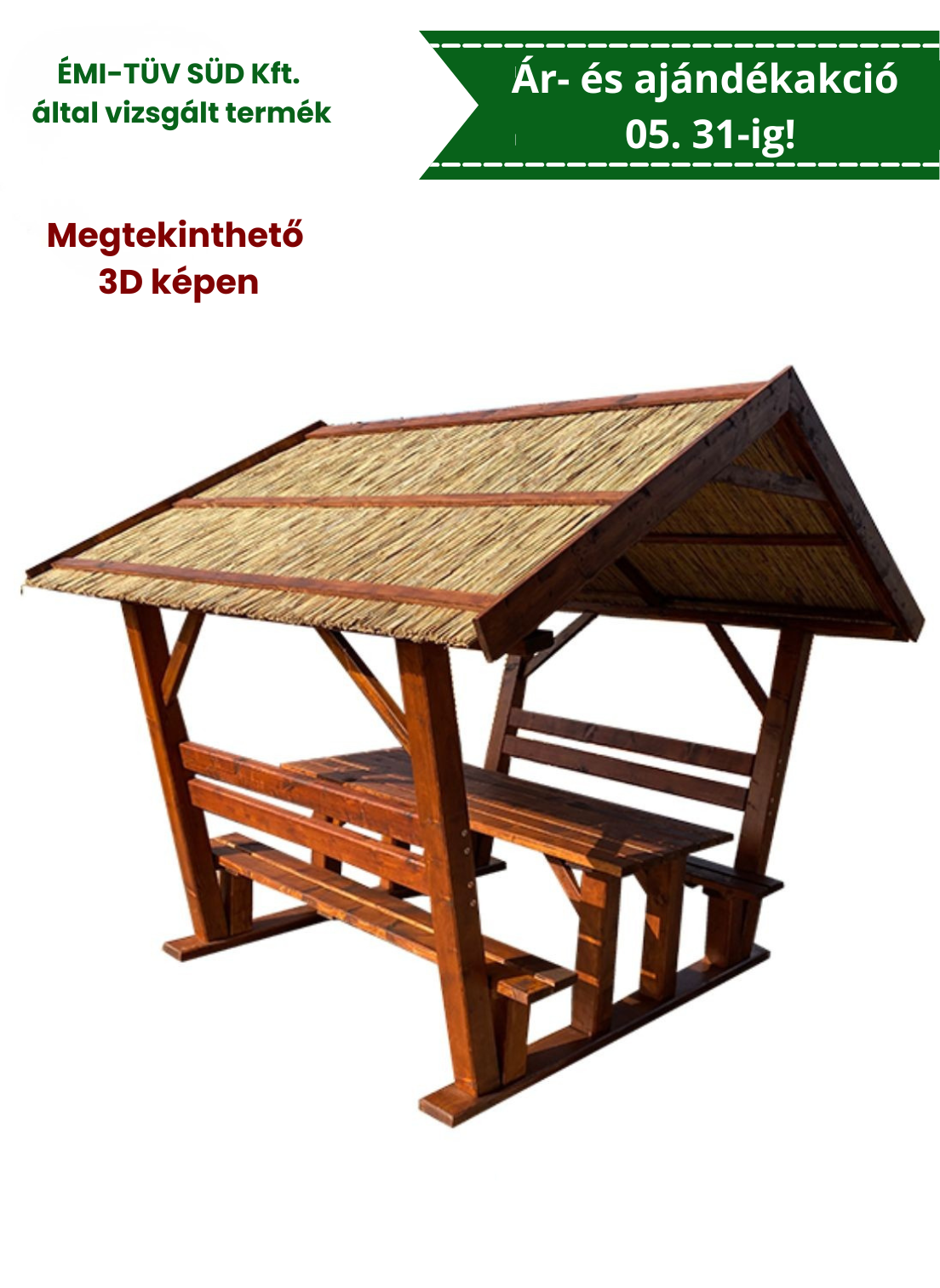 Kocka oszlopos nádtetős filagória