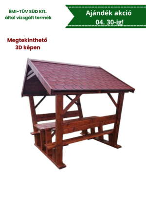 Kocka oszlopos zsindelyes filagória, kerti kiülő, sörpad