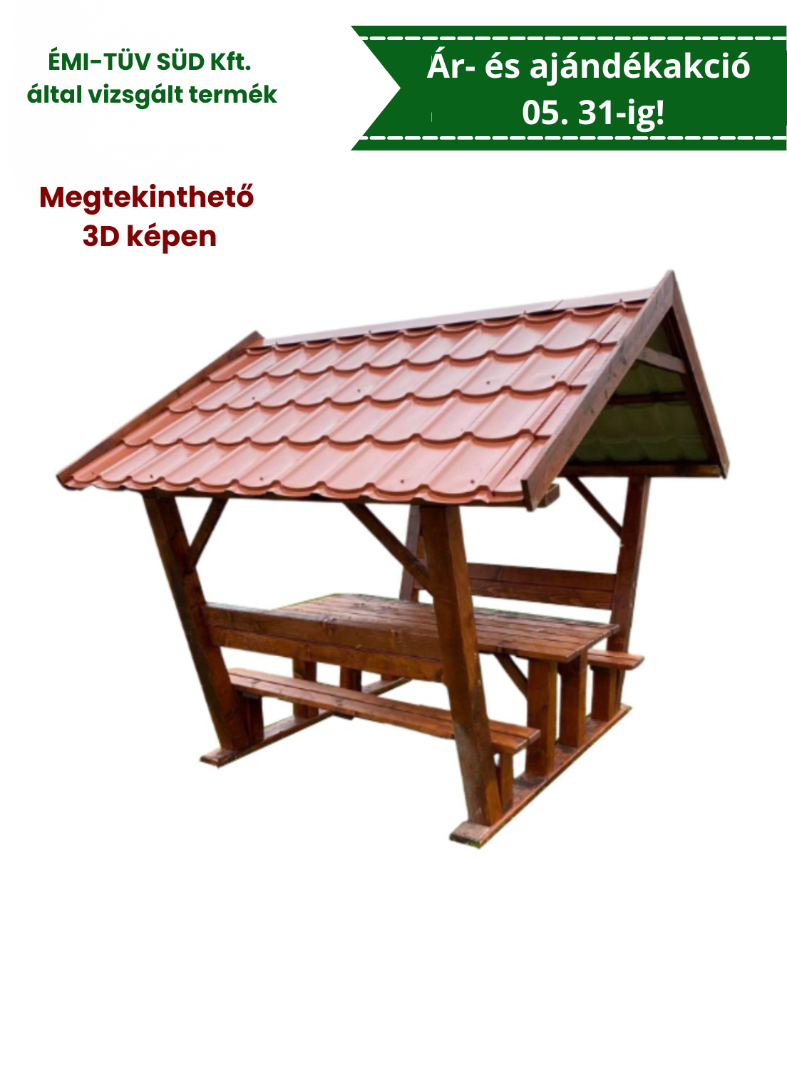 Kockaoszlopos lemeztetős kerti pad