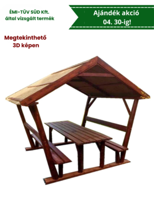 Rönk oszlopos, nádtetős filagória, kerti kiülő, szaletli, sörpad, rönk bútor