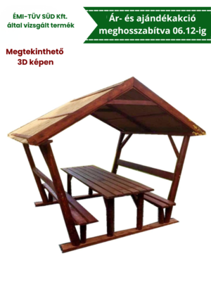 Rönk oszlopos, nádtetős filagória, kerti kiülő, szaletli, sörpad, rönk bútor